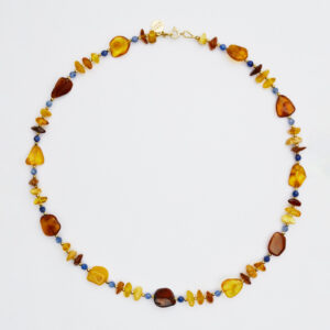 Naszyjnik z bursztynem i kyanitem