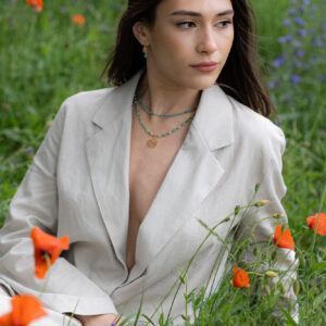 Naszyjnik z chryzoprazem i ażurową zawieszką