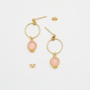 Kolczyki z kwarcem różowym i diamentowanymi kołami