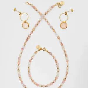 Komplet z opali różowych i kolczykami z kwarcu różowego