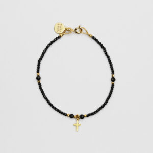 Bransoletka z czarnym spinelem turmalinem i krzyżykiem