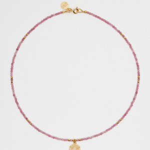 Naszyjnik z różowym turmalinem i ażurową zawieszką