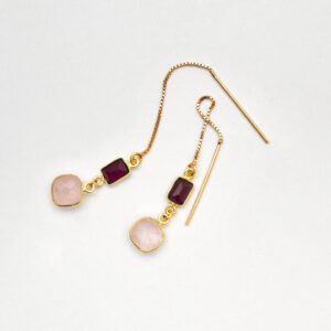 Kolczyki z kwarcem różowym i granatem