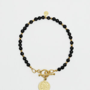 Bransoletka z czarnym turmalinem i monetą